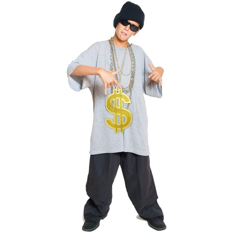 Skeleteen Hip Hop Gold Necklace - Rapper Dollar Sign Medallion Gangster Golden Chain Costume Bling Jewelry - Image 4